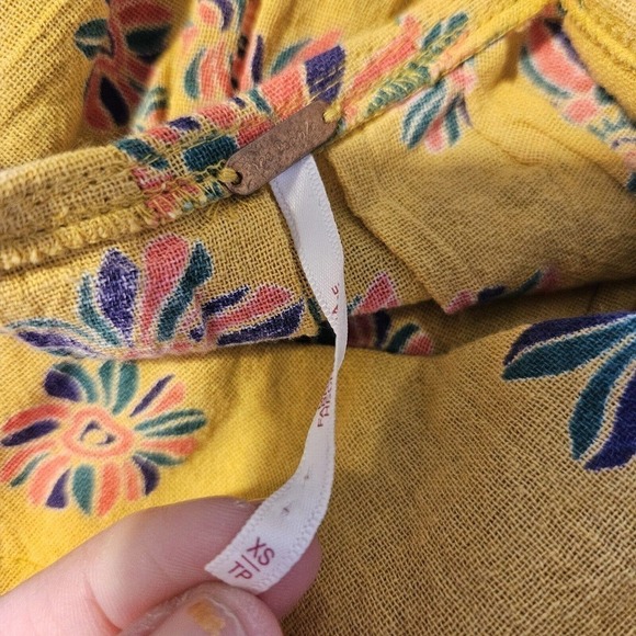 Free People Womens Indigo Molly Tunic Blouse Size XS Gilded Combo Yellow Floral - Picture 8 of 11